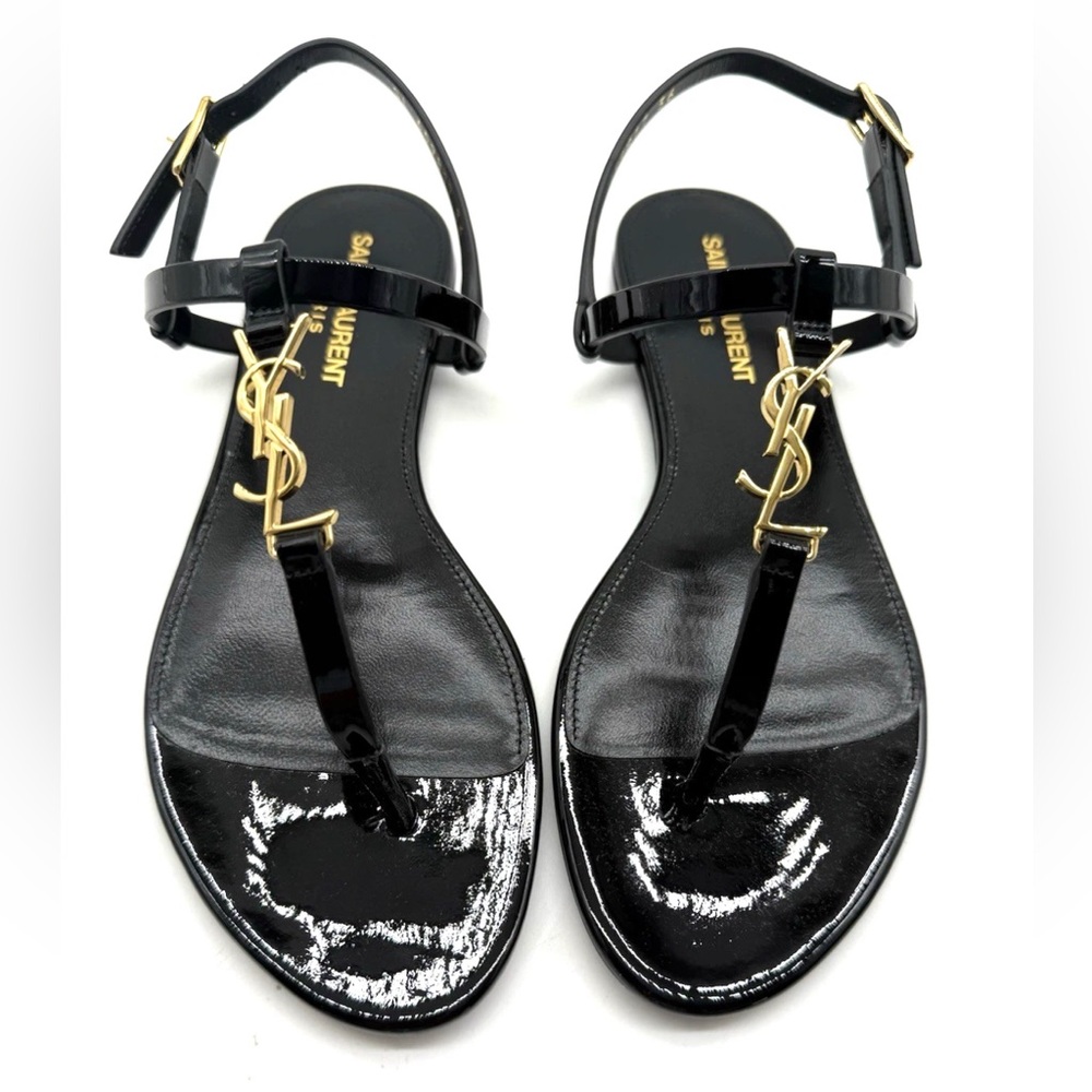 Saint Laurent Leather YSL Slingback Sandals